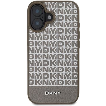 

DKNY PU Leather Repeat Pattern Bottom Stripe MagSafe Zadní Kryt pro iPhone 16 Brown