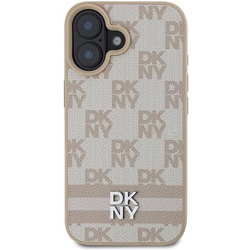 

DKNY PU Leather Checkered Pattern and Stripe Zadní Kryt pro iPhone 16 Pink