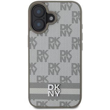 

DKNY PU Leather Checkered Pattern and Stripe Zadní Kryt pro iPhone 16 Beige