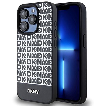 DKNY PU Leather Repeat Pattern Bottom Stripe MagSafe Zadní Kryt pro iPhone 14 Pro Black
