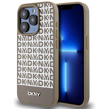 

DKNY PU Leather Repeat Pattern Bottom Stripe Zadní Kryt pro iPhone 14 Pro Max Brown