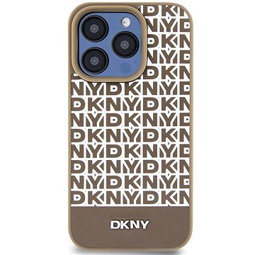 

DKNY PU Leather Repeat Pattern Bottom Stripe MagSafe Zadní Kryt pro iPhone 15 Pro Max Brown