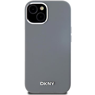 DKNY Liquid Silicone Silver Metal Logo Magsafe Zadní Kryt pro iPhone 15 Grey