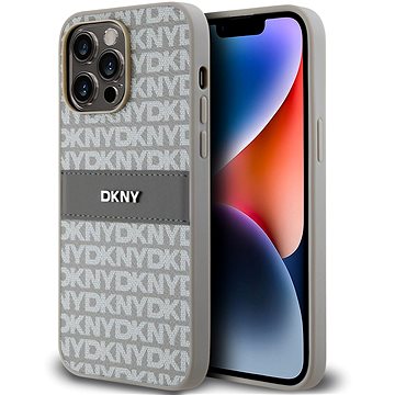 DKNY PU Leather Repeat Pattern Tonal Stripe Zadní Kryt pro iPhone 14 Pro Beige