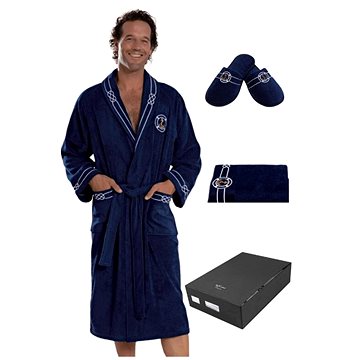

Soft Cotton Pánský župan Marine Man v dárkovém balení + ručník + papuče 42/44, tmavě modrá, XXL
