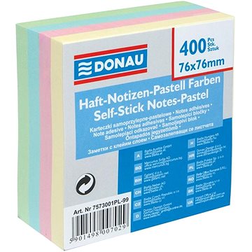 

DONAU 76 x 76 mm, 400 lístků, pastelový