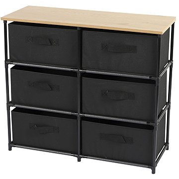 DOCHTMANN Regál s úložnými boxy, černý, 6 polic, 75,5 × 29,7 × 68 cm