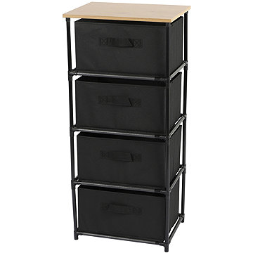 DOCHTMANN Regál s úložnými boxy, černý, 4 police, 39 × 29,7 × 89 cm
