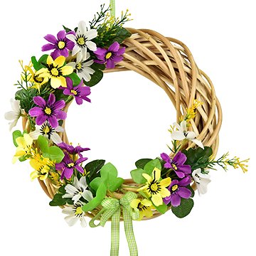 

DOMMIO Letní proutěný věneček s lučními květy fialový 25 cm