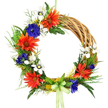 

DOMMIO Letní proutěný věneček s oranžovými kopretinami 25 cm