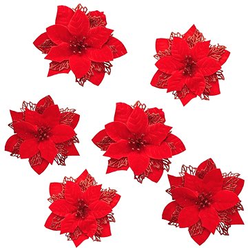 

DOMMIO Vánoční ozdoby - ponsetie červené s klipem, 15 cm, 6 ks
