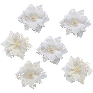 

DOMMIO Vánoční ozdoby - ponsetie bílé s klipem, 15 cm, 6 ks