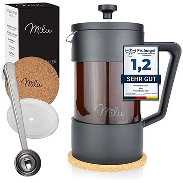 

Milu French Press 1 l, 5 šálků, náhradní filtr, kávová lžička a podtácek
