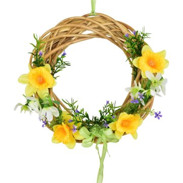 

DOMMIO Proutěný věneček se žlutými narcisky