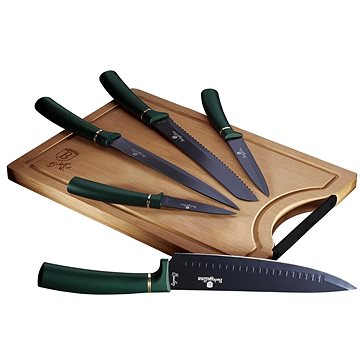 

BERLINGERHAUS Sada nožů s nepřilnavým povrchem + prkénko 6 ks Emerald Collection