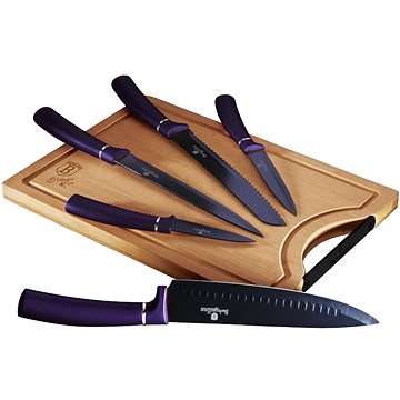 

BERLINGERHAUS Sada nožů s nepřilnavým povrchem + prkénko 6 ks Purple Metallic Line