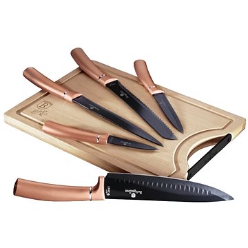 

BERLINGERHAUS Sada nožů s nepřilnavým povrchem + prkénko 6 ks Rosegold Metallic Line