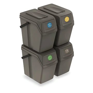 

Prosperplast Sada 4 Odpadkových košů SORTIBOX II šedý kámen, objem 4× 25 l