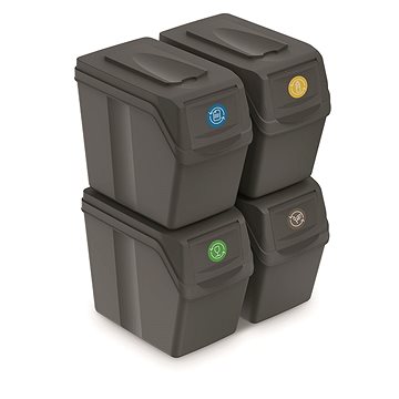 

Prosperplast Sada 4 Odpadkových košů SORTIBOX I šedý kámen, objem 4× 20 l