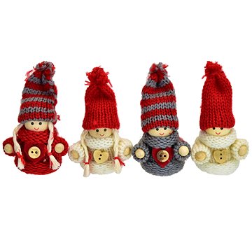 

DOMMIO Vánoční ozdoby - pletené panenky, 8 cm, 4 ks