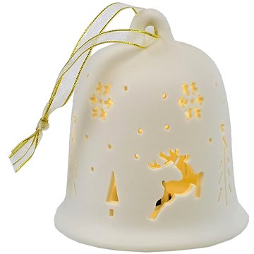 

DOMMIO Vánoční dekorace - zvonek z porcelánu s LED osvětlením, 14 × 8 cm