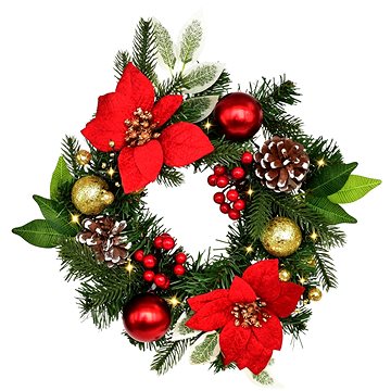 

DOMMIO Vánoční věnec - s červenou poinsetií 10 × LED, 30 cm