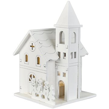

DOMMIO Dřevěný kostelík bílý s LED, 13 × 8 cm