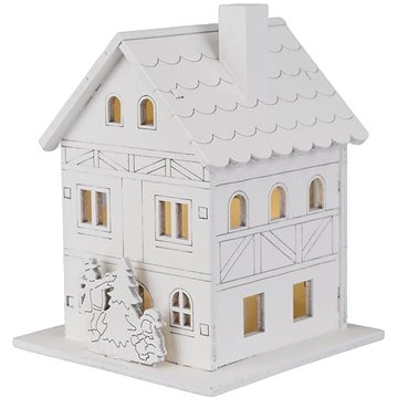 

DOMMIO Dřevěný domeček bílý s LED, 10 × 8 cm