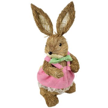 

DOMMIO Velikonoční dekorace - Slámová zaječice v růžových šatech, 39 cm