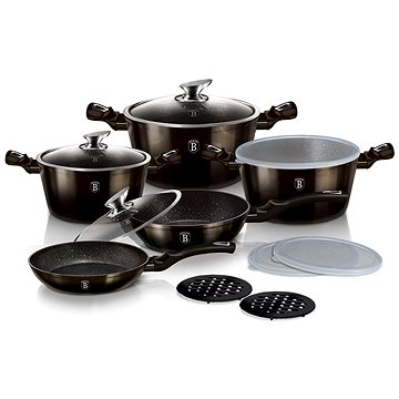 

BERLINGERHAUS Sada nádobí s mramorovým povrchem 13 ks Shiny Black Collection BH-7032