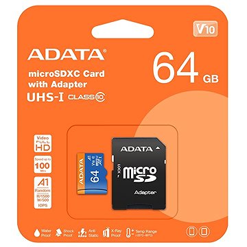 

ADATA MicroSDXC 64GB Premier + SD adaptér