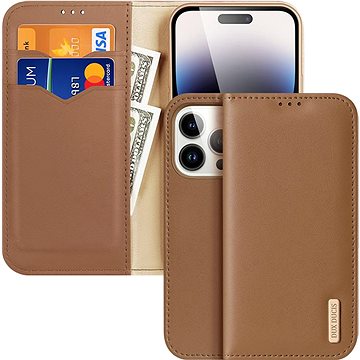 DUX DUCIS Hivo flipové kožené pouzdro pro iPhone 15 Pro Hnědá