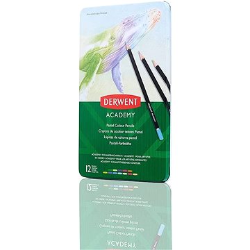 DERWENT Academy Pastel Colour Pencils v plechové krabičce, šestihranné, 12 barev