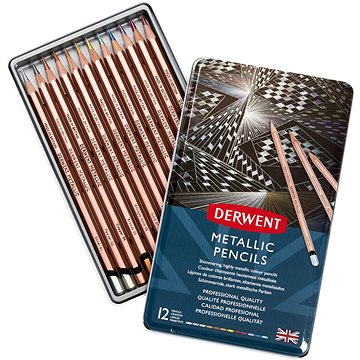 

DERWENT Proffesional Metallic Pencils v plechové krabičce, šestihranné, 12 barev