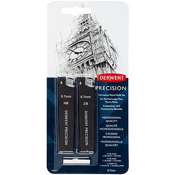 

DERWENT Precision Mechanical Pencil Refill Set 0.7 mm HB a 2B, 30 tuh v balení + 3 gumy
