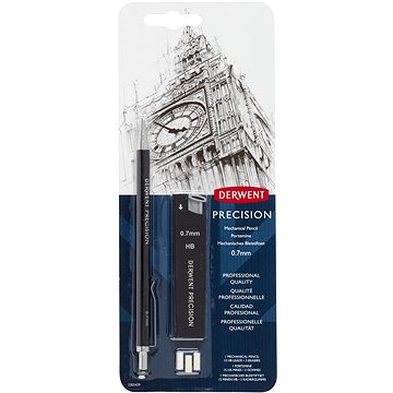 DERWENT Precision Mechanical Pencil Set 0.7 mm HB, 15 tuh v balení + 3 gumy