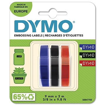 Dymo 3D páska, MIX - černá, modrá, červená, 1 blistr / 3 ks, 9 mm × 3 m