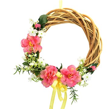 

DOMMIO Velikonoční dekorace - Proutěný věneček s jarní dekorací, růžový, 25 cm