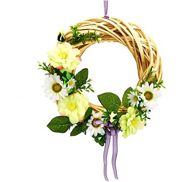 

DOMMIO Velikonoční dekorace - Proutěný věneček s jarní dekorací, žlutý, 25 cm