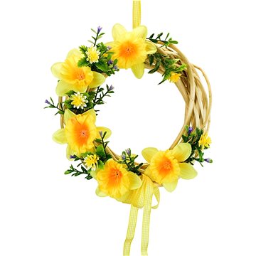 

DOMMIO Velikonoční dekorace - Proutěný věneček s narcisky, žlutý, 20 cm
