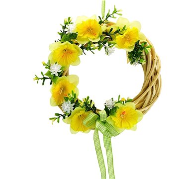 

DOMMIO Velikonoční dekorace - Proutěný věneček s narcisky, zelený, 20 cm