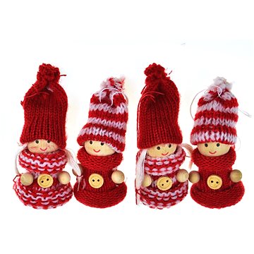 

DOMMIO Vánoční ozdoby - pletené panenky červené, 8 cm, 4 ks
