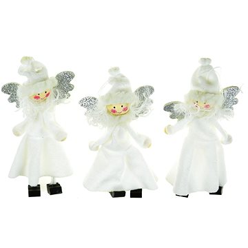 

DOMMIO Vánoční ozdoby - bílý andílci s čepičkou, 10 cm, 3 ks