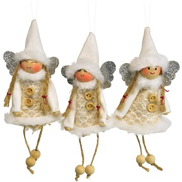 

DOMMIO Vánoční ozdoby - andílci s čepičkou, 10 cm, 3 ks