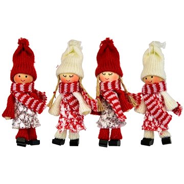 

DOMMIO Vánoční ozdoby - pletené panenky s čepičkou, 10 cm, 4 ks