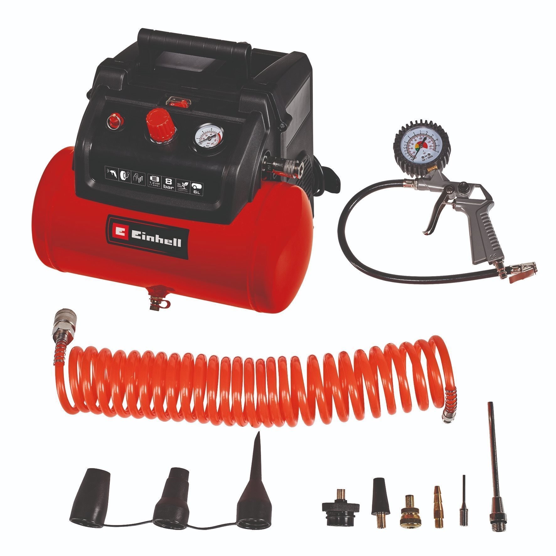 

EINHELL Kompresor se vzdušníkem 6l, bezolejový TC-AC 190/6/8 OF Set, 4020650