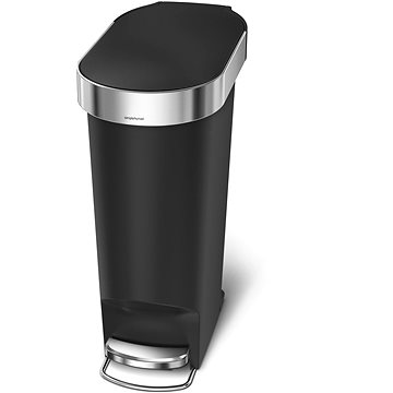 

Simplehuman pedálový odpadkový koš, 40 l, černý plast, úzký, oválný, s nerez krytem sáčku