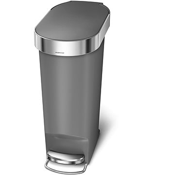 

Simplehuman pedálový odpadkový koš, 40 l, šedý plast, úzký, oválný, s nerez krytem sáčku