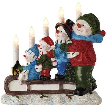 

EMOS LED svícen – sněhuláci na saních, 24 cm, 2x AA, vnitřní, teplá bílá, časovač