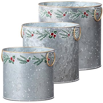 

Emocio Plechová kulatá dóza s uchy a bordurou, šedá, set 3 ks, 162 × 150/185 × 175/210 × 98 mm